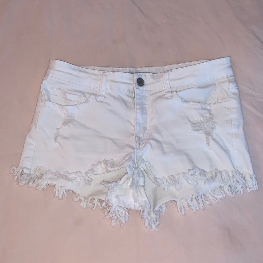 White Mid-Rise Denim Shorts